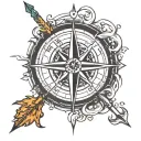compass pointing north the arrow is on fire  tattoo design idea