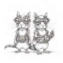 A matching cartoon squirrel duo dressed in steampunk attire with goggles and gears tattoo design idea