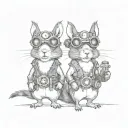 A matching cartoon squirrel duo dressed in steampunk attire with goggles and gears tattoo design idea
