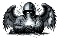 welding hood and wings spread wide tattoo design idea