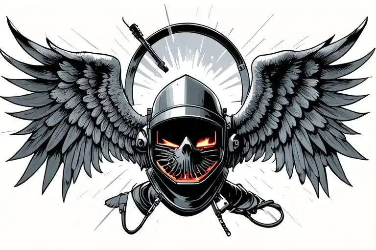 welding hood and wings spread wide tattoo design idea