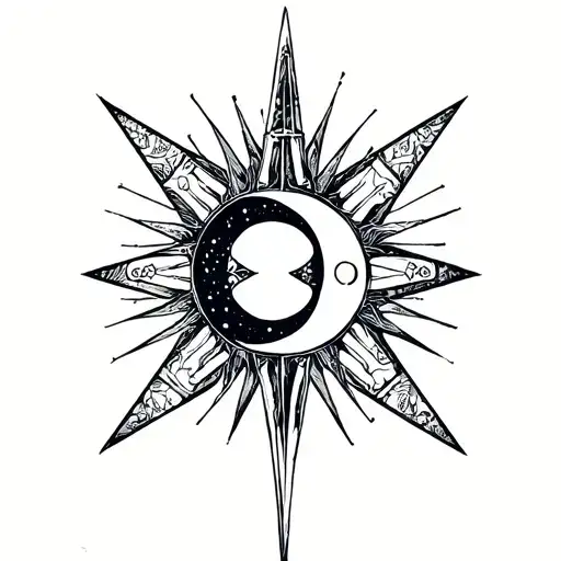 evil sun and moon and fdagger tattoo design idea