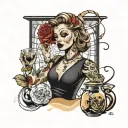 vrouw in glas breaking in front tattoo design idea