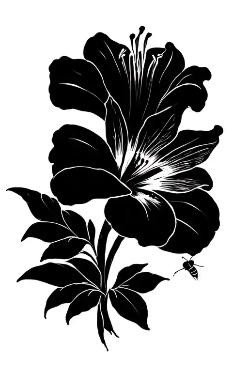 lily flower and bee tattoo design idea