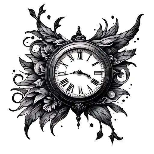 clock internal and whiskey bar tattoo design idea