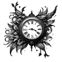 clock internal and whiskey bar tattoo design idea