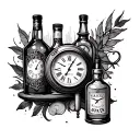 clock internal and whiskey bar tattoo design idea