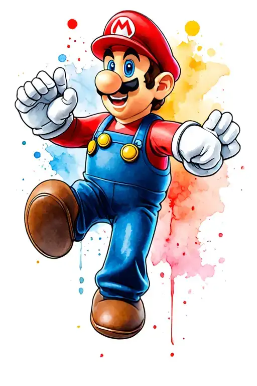 Super Mario. With his classic outfit and iconic jump. Show three lives, but only one should remain. The other two should be gone. I'll get it on my forearm, so it shouldn't be too big. tattoo design idea