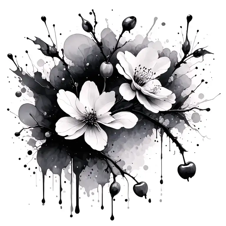 black ink splatter cherry blossom tattoo design idea