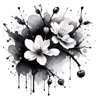 black ink splatter cherry blossom tattoo design idea