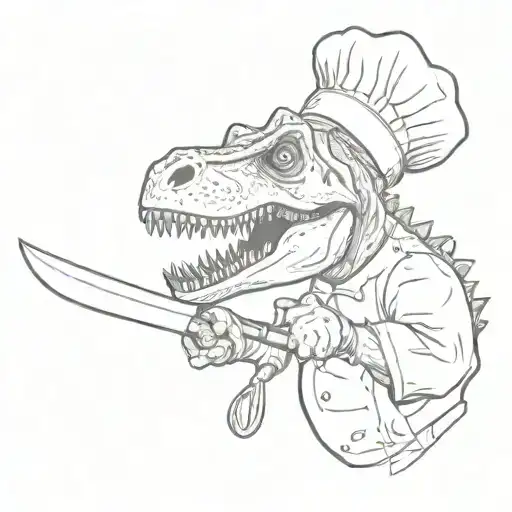 dinosaur with chef's knife in chef's hat tattoo design idea