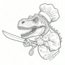 dinosaur with chef's knife in chef's hat tattoo design idea