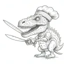 dinosaur with chef's knife in chef's hat tattoo design idea