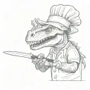 dinosaur with chef's knife in chef's hat tattoo design idea