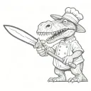 dinosaur with chef's knife in chef's hat tattoo design idea