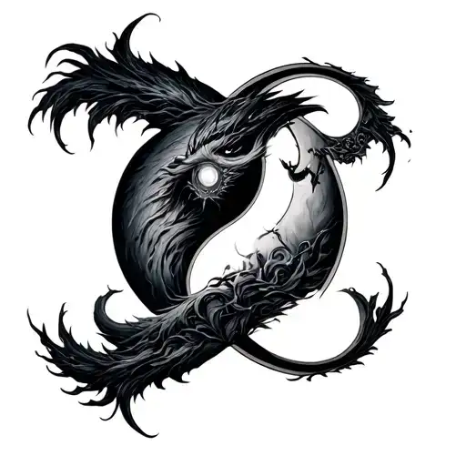 duality between good and evil balance mixed with yin tattoo design idea