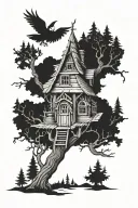 Baba Yaga Hut scary book tattoo design idea