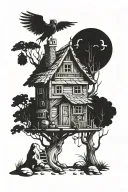 Baba Yaga Hut scary book tattoo design idea