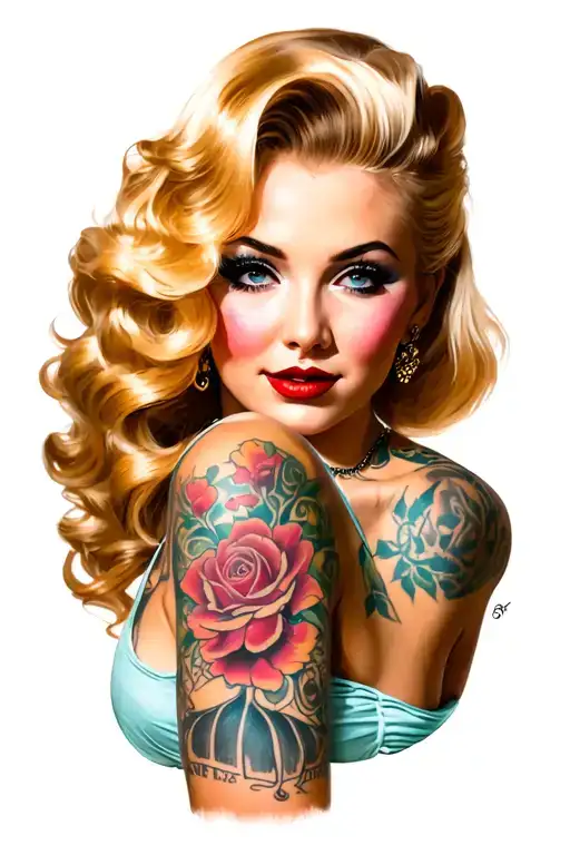 pin up girl blond hair with tattoos tattoo design idea