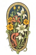 snowdrop, rose, marigold, octopus tentacles tattoo design idea