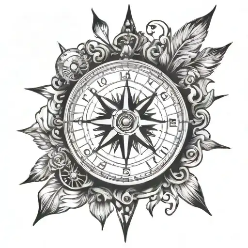 M C I D on compass, music tattoo design idea