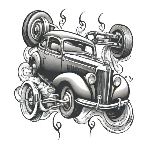 car with loud music tattoo design idea