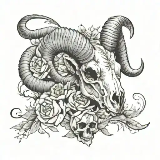 ram skull and flowers chest tattoo tattoo design idea