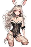 Playboy Bunny girl, sexy, wide hips, petite, Huge boobs, corset, fishnet stockings, G-String, cleavage, stripper  tattoo design idea