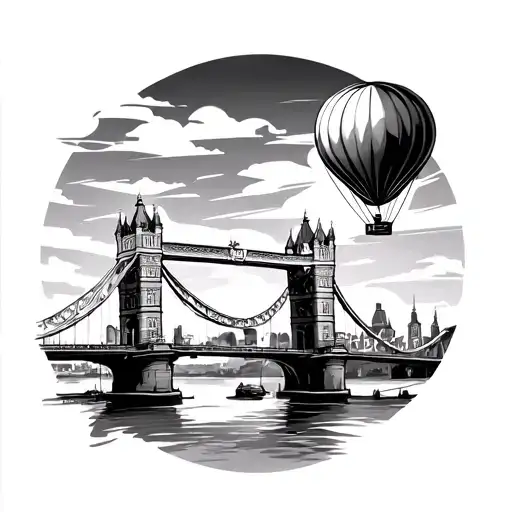 Bristol Suspension Bridge with hot air balloon flying over it. tattoo design idea