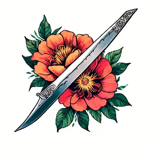 love sick  with blade through flower tattoo design idea