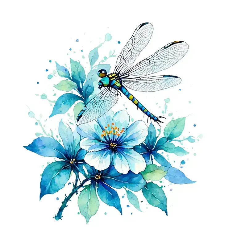 dragonfly blossom flowers tattoo design idea