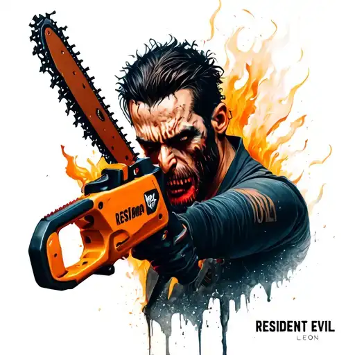 leon from resident evil for being attacked by chainsaw wielding maniac tattoo design idea