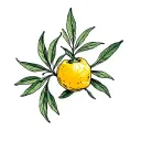 lemon, olive branch, Espelette pepper all tied together tattoo design idea