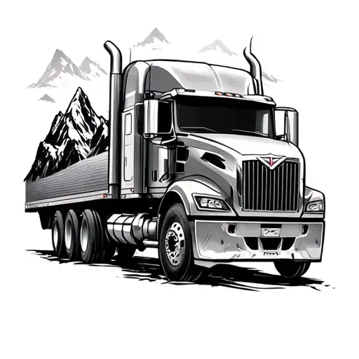 Truck driver skull mountains tattoo design idea