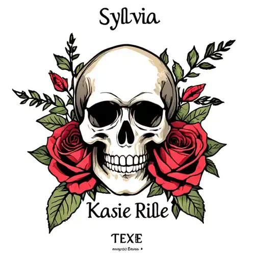 "Sylvia Kasie Rilee" skull and roses  tattoo design idea