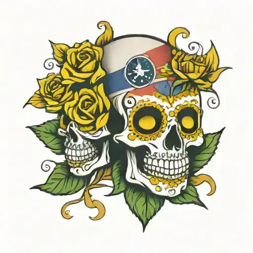 sugar skull texas flag yellow rose eye tattoo design idea