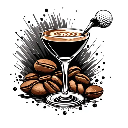 golfer hitting coffee bean off an espresso martini tattoo design idea