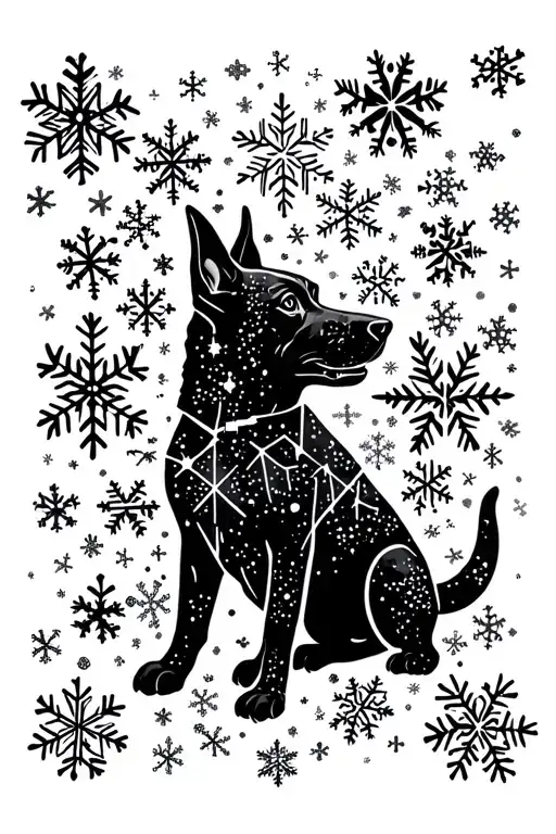 canis major constellation made of snowflakes inside a dog silhouette tattoo design idea