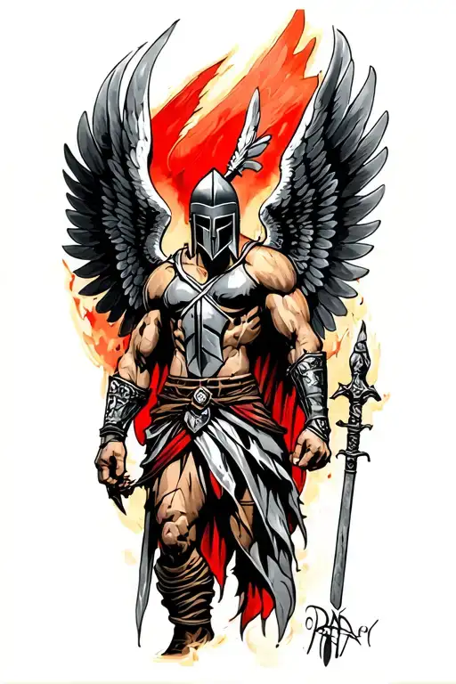 spartan warrior with wings tattoo design idea