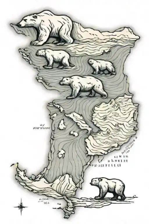 Handdrawn tattoo of Greenland map with two polar bears figthing inside the map tattoo design idea