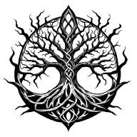celtic tree of life with long roots shaped like lightning tattoo design idea