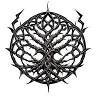 celtic tree of life with long roots shaped like lightning tattoo design idea