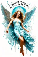 female angel falling with broken wings including the phrase "lonely and forgotten is the muse" tattoo design idea