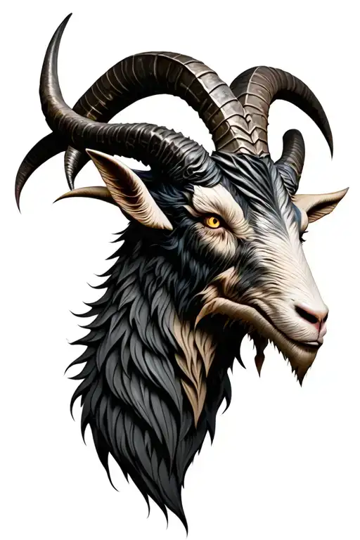 demonic wise old goat face long horns bahamut head tattoo design idea