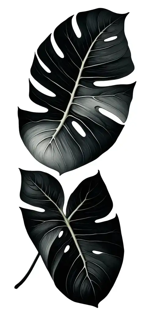 philodendron and pothos leaves coming tattoo design idea