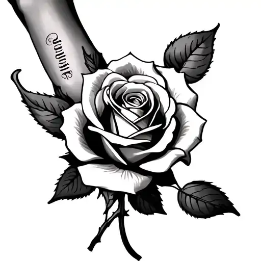 rose on right hand with 1969 on the knuckles and Rosa in cursive on the side of the hand before the pinky finger tattoo design idea