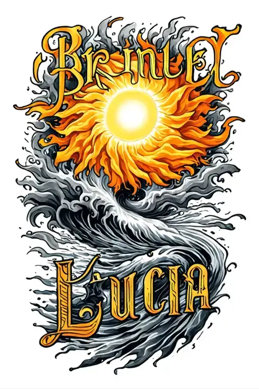 "Brinley Lucia" "Brinley Lucia" hurricane, storm, big sun comes flying tattoo design idea