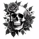 scull and roses tattoo design idea
