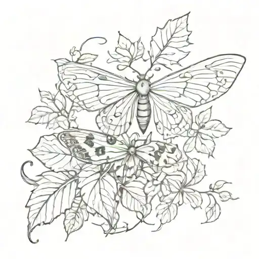 Moth and ivy vines tattoo design idea