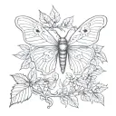 Moth and ivy vines tattoo design idea
